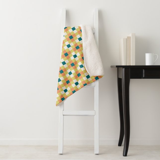 Colourful Geometric Grid Pattern with Retro Palett Sherpa Blanket (In Situ)