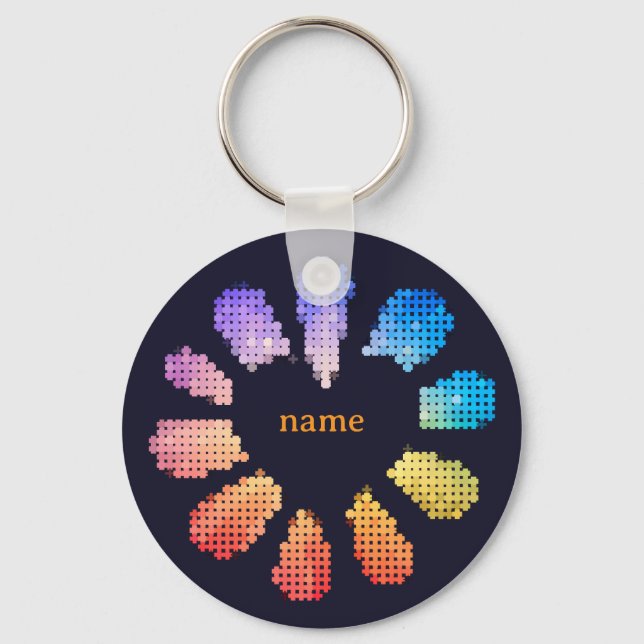 Colourful Geometric Heart Shaped Flower Key Ring (Front)