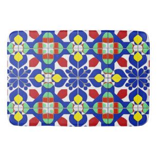 Colourful Geometric Inspired Floral Pattern Bath Mat