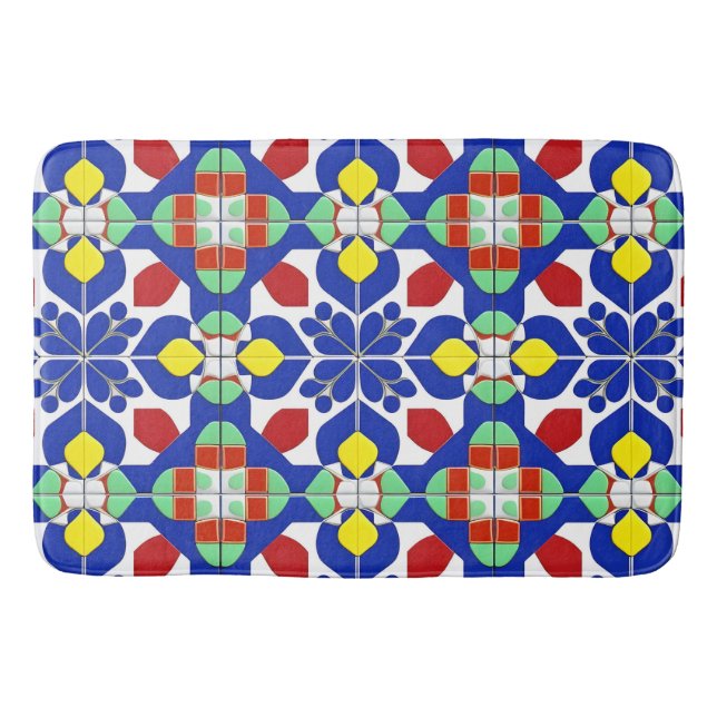 Colourful Geometric Inspired Floral Pattern Bath Mat (Front)