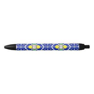 Colourful Geometric Inspired Floral Pattern Black Ink Pen