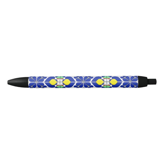 Colourful Geometric Inspired Floral Pattern Black Ink Pen (Front)