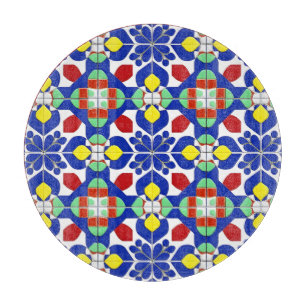 Colourful Geometric Inspired Floral Pattern Cutting Board