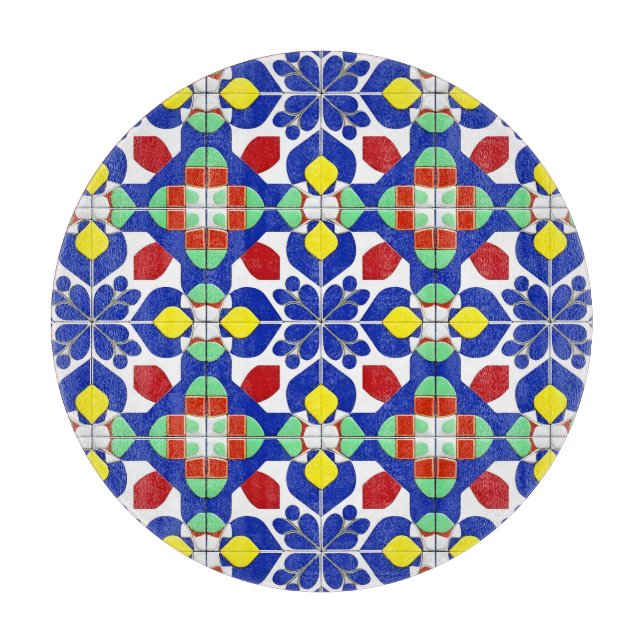Colourful Geometric Inspired Floral Pattern Cutting Board (Front)