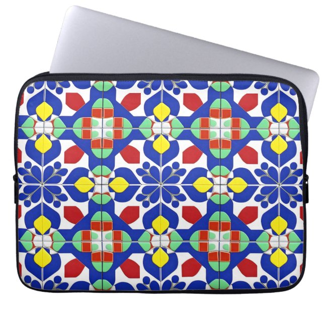 Colourful Geometric Inspired Floral Pattern Laptop Sleeve (Front)