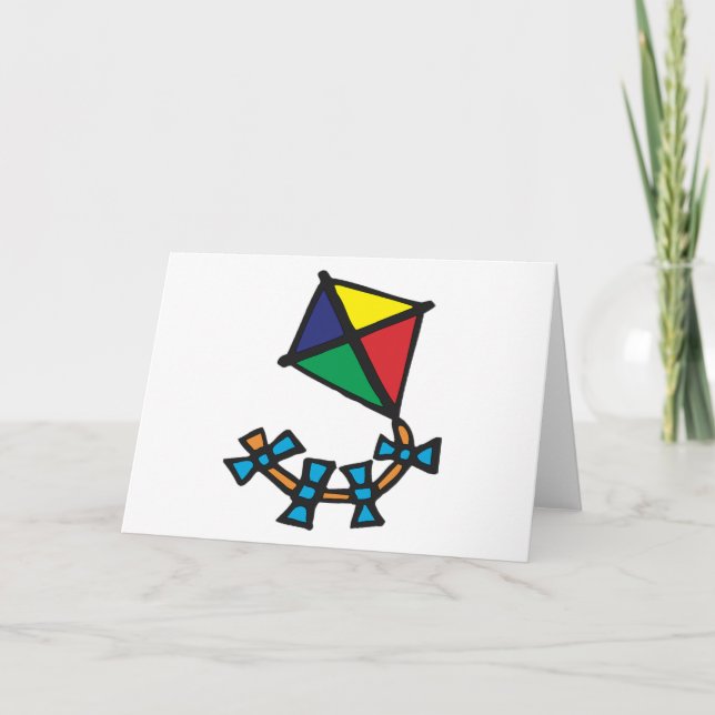 Colourful Geometric Kite with Bow Tail Card (Front)