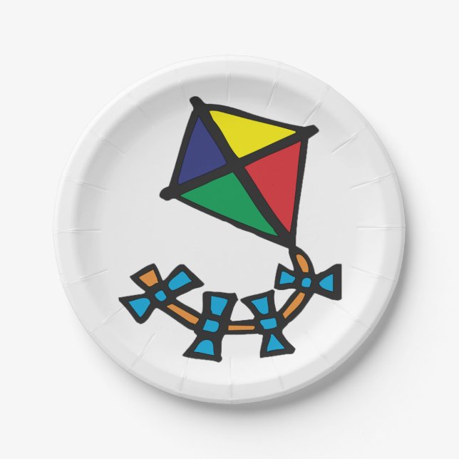 Colourful Geometric Kite with Bow Tail Paper Plate (Front)