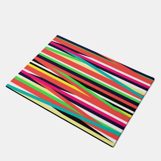 Colourful Geometric Lines Stripes Multi Doormat (Angled)
