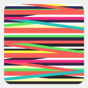 Colourful Geometric Lines Stripes Multi Square Sticker