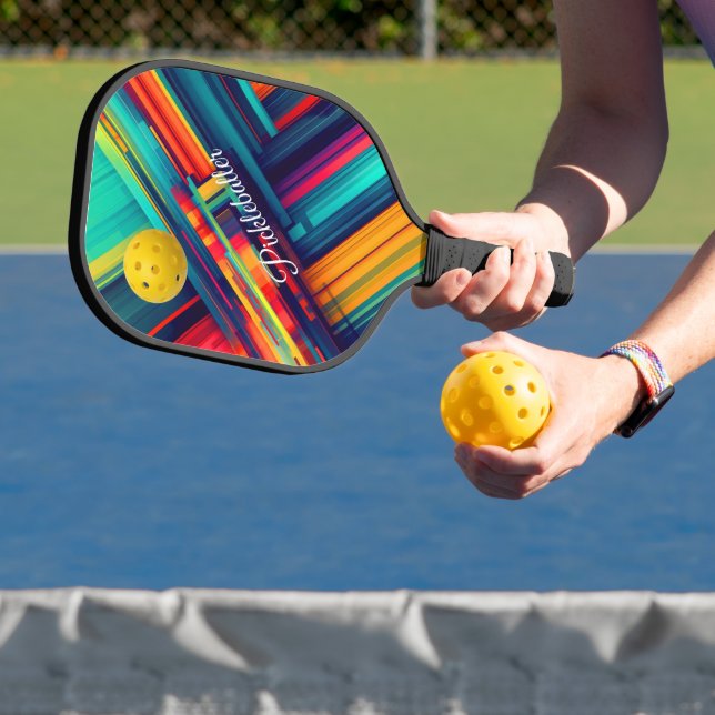 Colourful Geometric Lines with pickleball Paddle (Insitu)