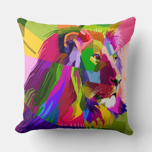 Colourful Geometric Lion Head Cushion (Front)