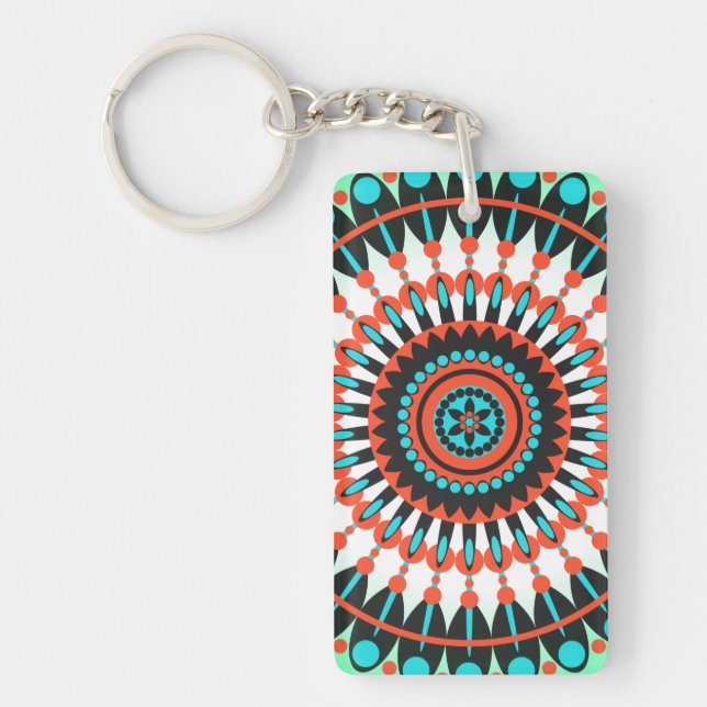 Colourful Geometric Mandala Art-46456 Key Ring (Front)