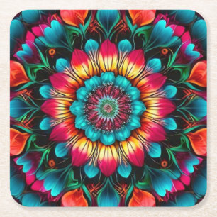 Colourful Geometric Mandala Pattern-342323 Square Paper Coaster