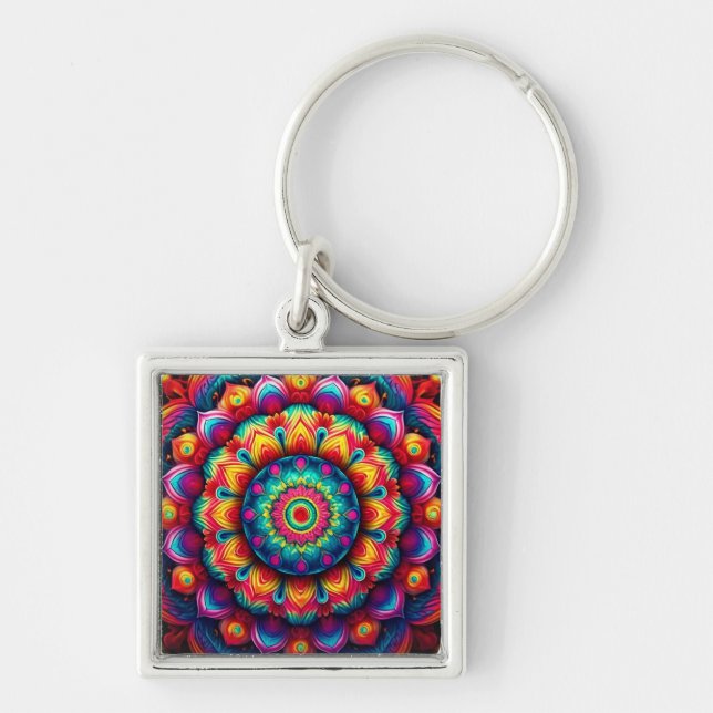 Colourful Geometric Mandala Pattern-342678 Key Ring (Front)