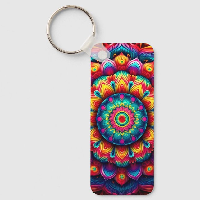 Colourful Geometric Mandala Pattern-342678 Key Ring (Front)