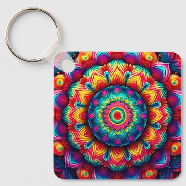 Colourful Geometric Mandala Pattern-342678 Key Ring (Front)
