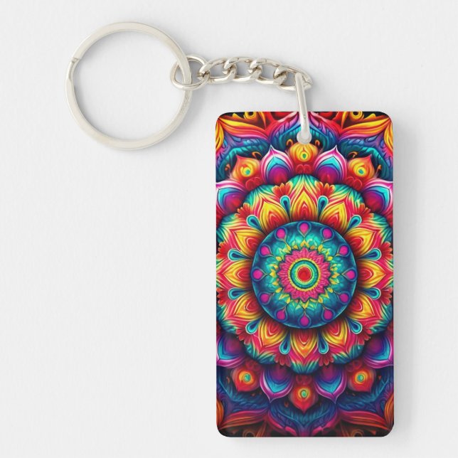 Colourful Geometric Mandala Pattern-342678 Key Ring (Front)