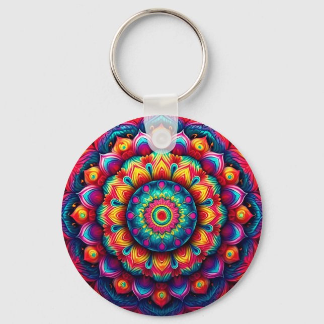Colourful Geometric Mandala Pattern-342678 Key Ring (Front)