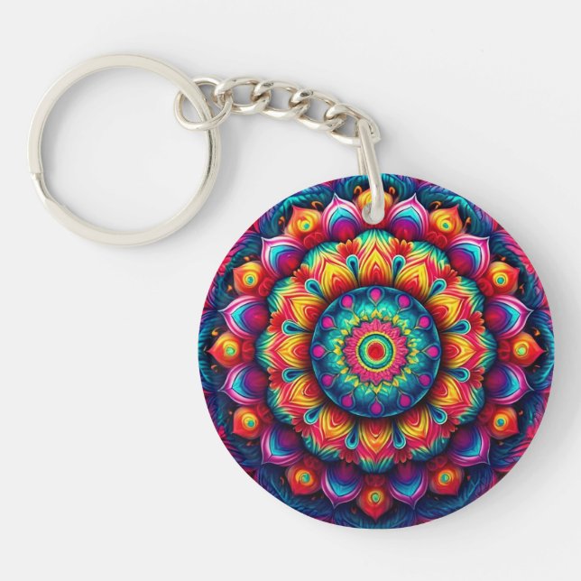 Colourful Geometric Mandala Pattern-342678 Key Ring (Front)