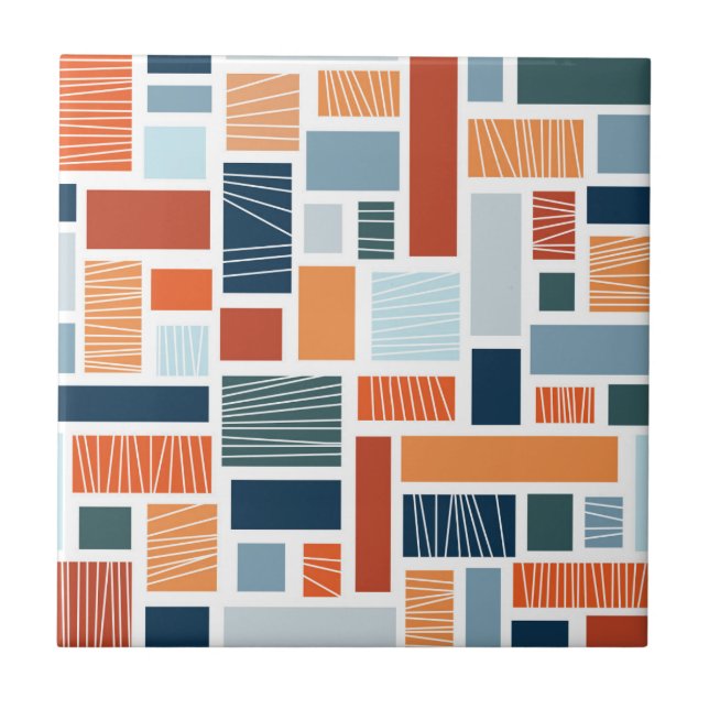 Colourful geometric Mid Century style design Ceramic Tile (Front)