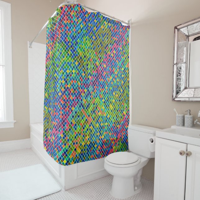 Colourful Geometric Mosaic Pattern 3 Shower Curtain (In Situ)