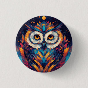 Colourful Geometric Owl Face 3 Cm Round Badge