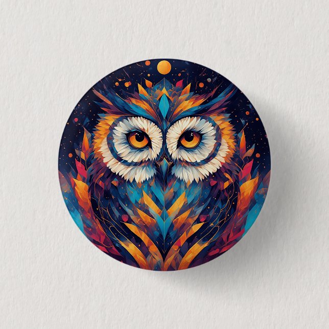 Colourful Geometric Owl Face 3 Cm Round Badge (Front)
