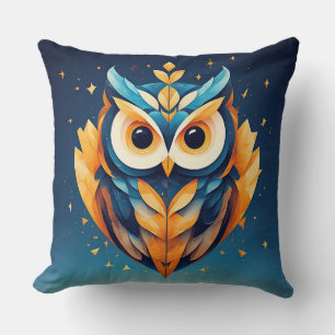 Colourful Geometric Owl Face Cushion