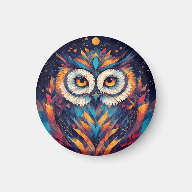 Colourful Geometric Owl Face Magnet (Front)