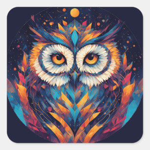 Colourful Geometric Owl Face Square Sticker
