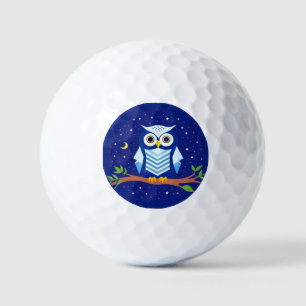 Colourful Geometric Owl Perched on Branch Golf Balls