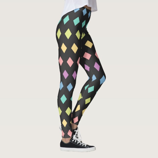 Colourful geometric pastel black leggings (Right)