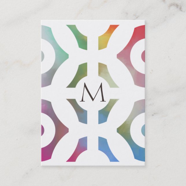Colourful Geometric Pattern and Monogram Business Card (Front)