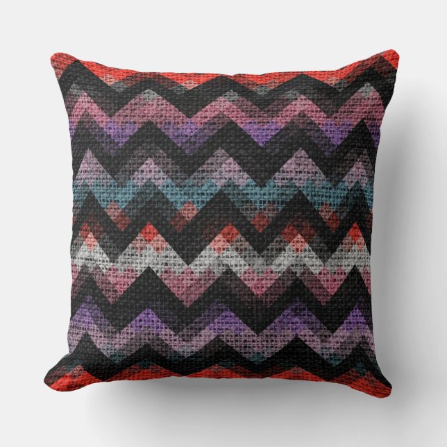Colourful Geometric Pattern Burlap Rustic #19 Cushion (Front)