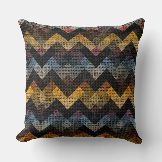 Colourful Geometric Pattern Burlap Rustic #20 Cushion (Front)