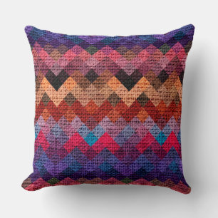 Colourful Geometric Pattern Burlap Rustic #3 Cushion
