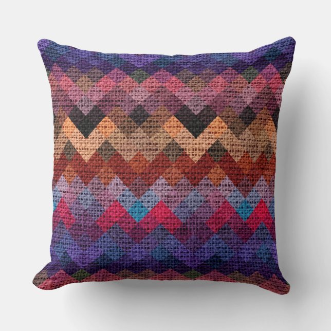 Colourful Geometric Pattern Burlap Rustic #3 Cushion (Front)