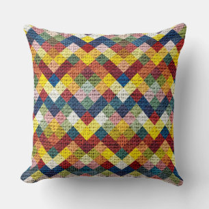 Colourful Geometric Pattern Burlap Rustic #7 Cushion