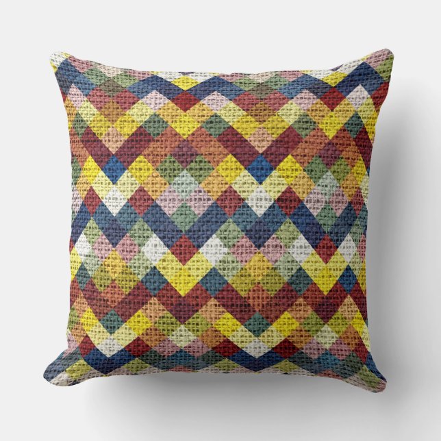 Colourful Geometric Pattern Burlap Rustic #7 Cushion (Front)