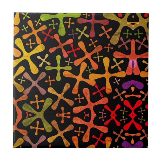 Colourful geometric pattern ceramic tile (Front)