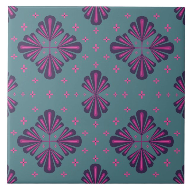 Colourful Geometric Pattern in Classic Retro Style Ceramic Tile (Front)