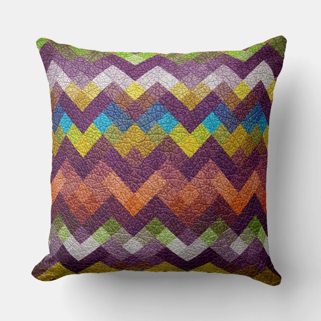 Colourful Geometric Pattern Leather Look #14 Cushion (Front)