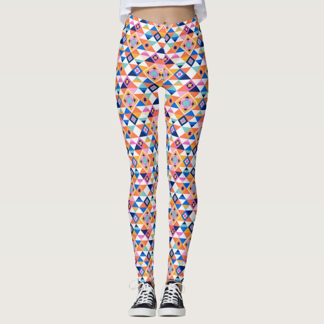 Colourful geometric pattern leggings with vibrant  (Front)