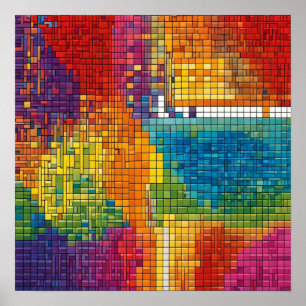 Colourful geometric pattern of triangles Poster