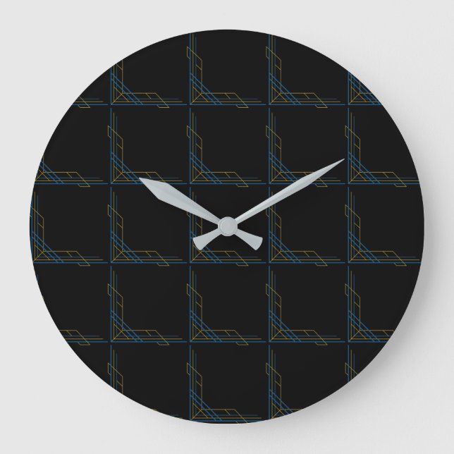 Colourful Geometric Pattern on Black Background Large Clock (Front)