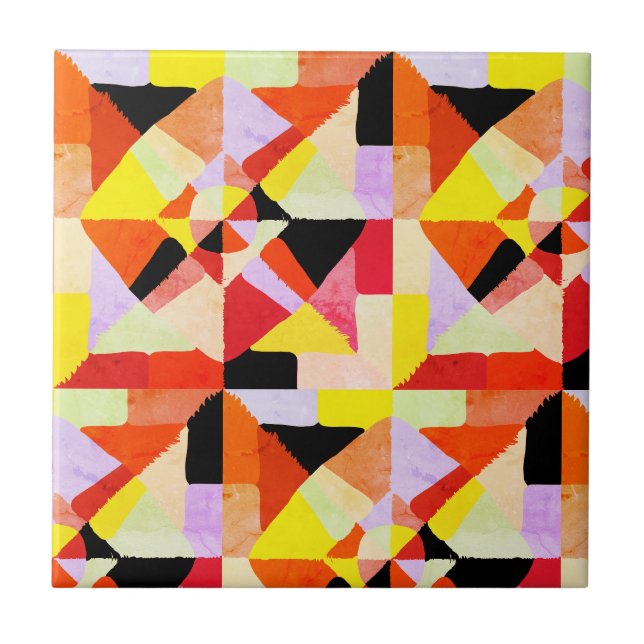Colourful Geometric Pattern Rainbow Mosaic Ceramic Tile (Front)