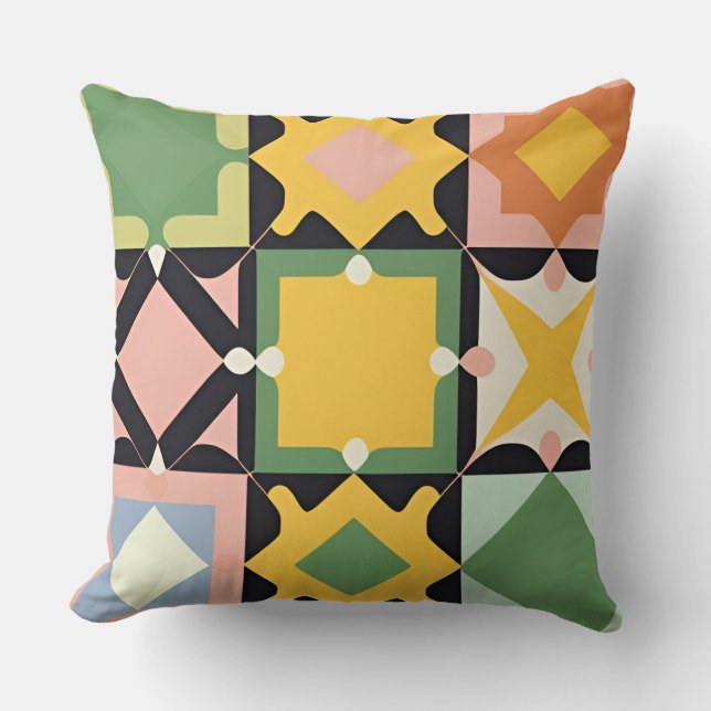 Colourful Geometric Pattern Symmetrical Abstract Cushion (Front)
