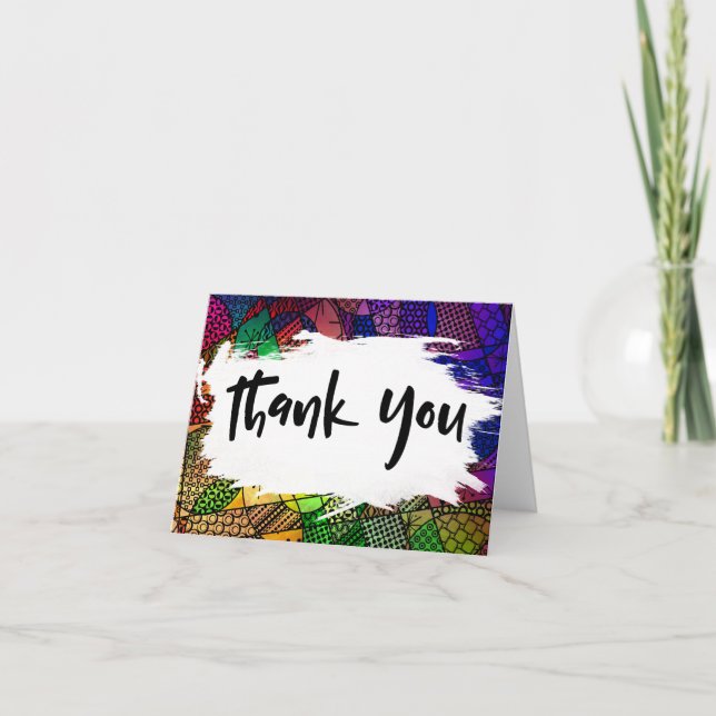 Colourful Geometric Pattern Thank You w Brushstrok Card (Front)