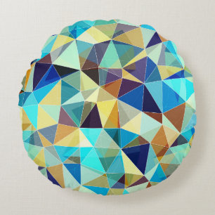 Colourful geometric pattern, triangles background, round cushion