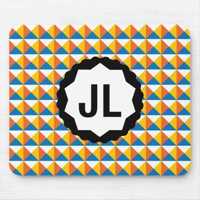 Colourful Geometric Pattern with Custom Monogram Mouse Pad (Front)